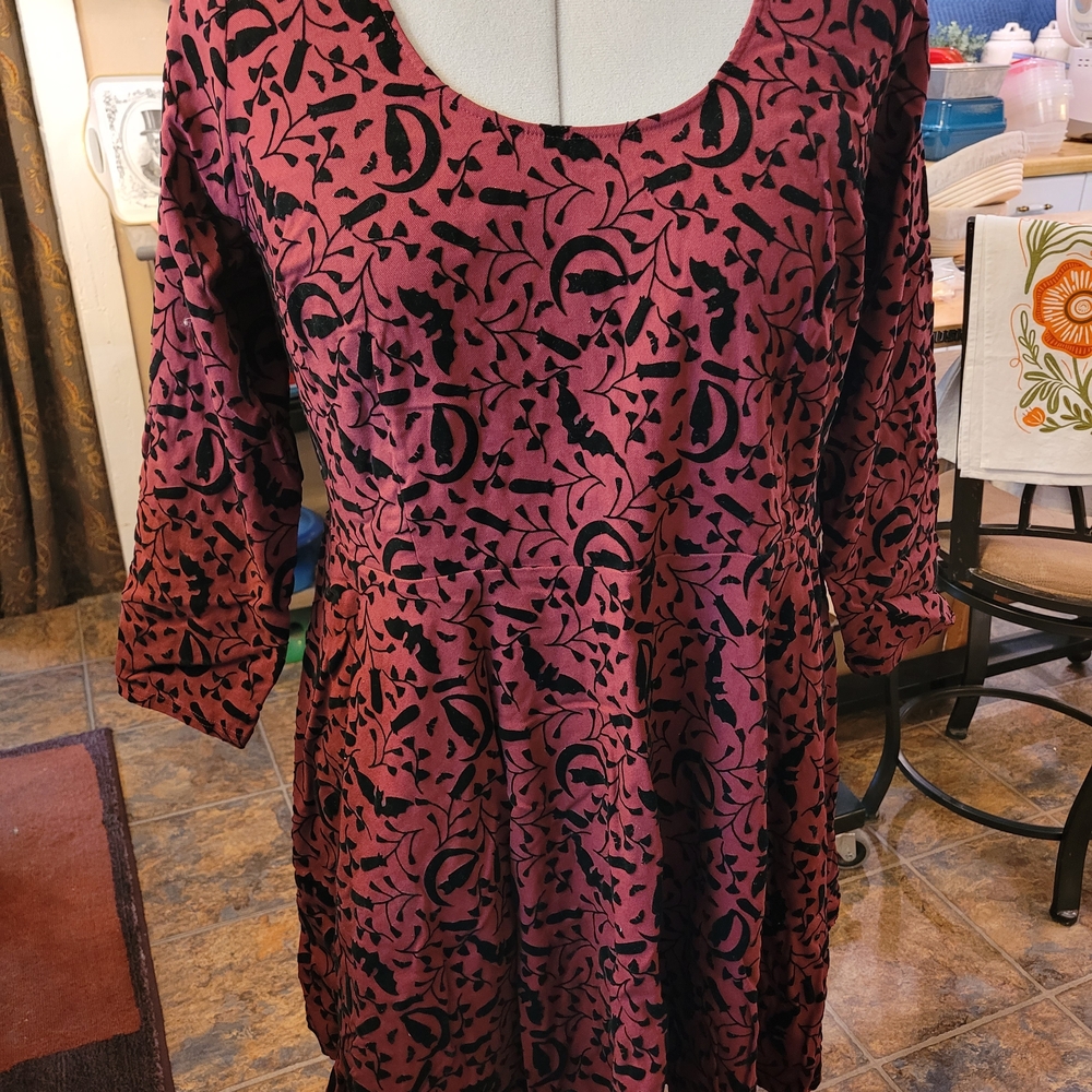 Modcloth Wine and Black Velvet Burnout Scoop Neck Dress